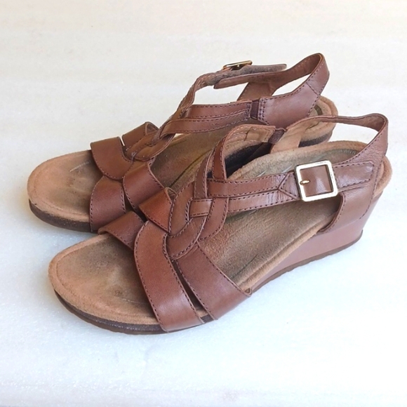 AETREX Brown Strappy Wedge Heel Sandals - Picture 2 of 7